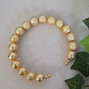 Gold Filled Brushed Bead Open Cuff Bracelet